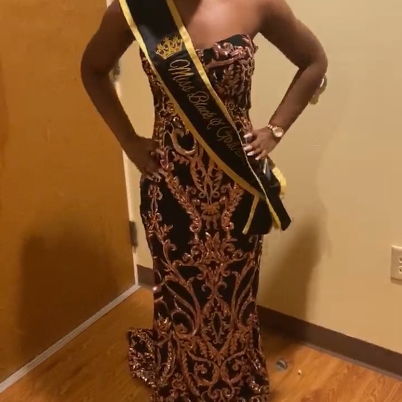 Black and Gold Sequin Strapless Gown - Picture 3 of 3